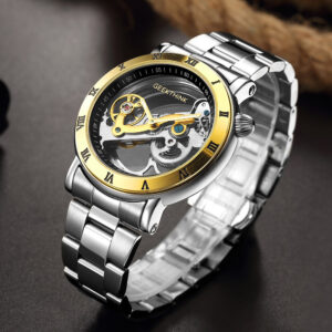 Timeless Sophistication: Stainless Steel Skeleton Automatic Mechanical Watch